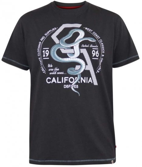 D555 CORTEX California Snake Printed Crew Neck T-Shirt Washed Black - Kratke Majice - Moške kratke majice za močnejše postave