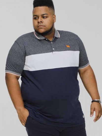 D555 EMERSON Cut And Sew Polo With Jacquard Collar Navy - Polo majice - Moške Polo Majice za Močnejše Postave