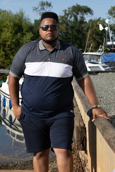 D555 EMERSON Cut And Sew Polo With Jacquard Collar Navy - Polo majice - Moške Polo Majice za Močnejše Postave