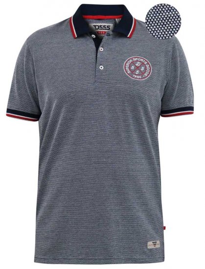 D555 KEMSTON Birds Eye Pique Polo Navy/White - Polo majice - Moške Polo Majice za Močnejše Postave