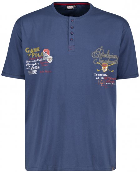 Adamo Dundee Printed Serafino T-shirt Denim Blue - Kratke Majice - Moške kratke majice za močnejše postave