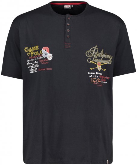 Adamo Dundee Printed Serafino T-shirt Black - Kratke Majice - Moške kratke majice za močnejše postave