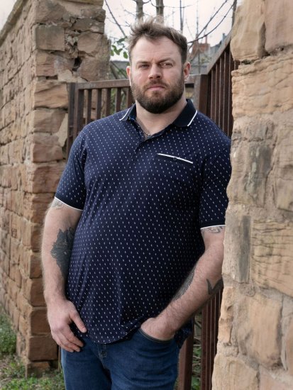 D555 Reid AOP Polo With Jacquard Collar, Pocket And Cuffs Mornarska - Polo majice - Moške Polo Majice za Močnejše Postave