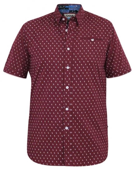 D555 DUNSTABLE S/S Micro AO Print Shirt Burgundy - Srajce - Moške srajce za Močnejše Postave