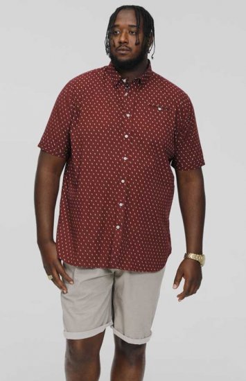 D555 DUNSTABLE S/S Micro AO Print Shirt Burgundy - Srajce - Moške srajce za Močnejše Postave