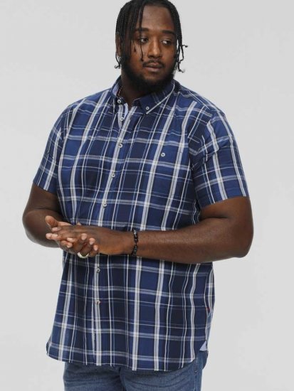 D555 HADSTOCK Check Button Down Collar S/S Shirt Navy - Srajce - Moške srajce za Močnejše Postave