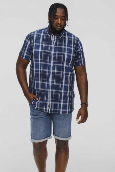 D555 HADSTOCK Check Button Down Collar S/S Shirt Navy - Srajce - Moške srajce za Močnejše Postave