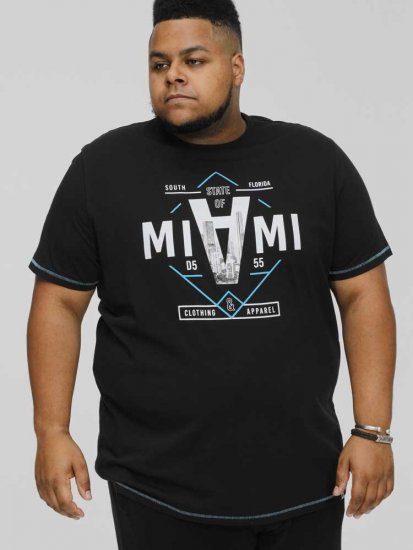 D555 BINGHAM State Of Miami Printed Crew Neck T-Shirt Black - Kratke Majice - Moške kratke majice za močnejše postave