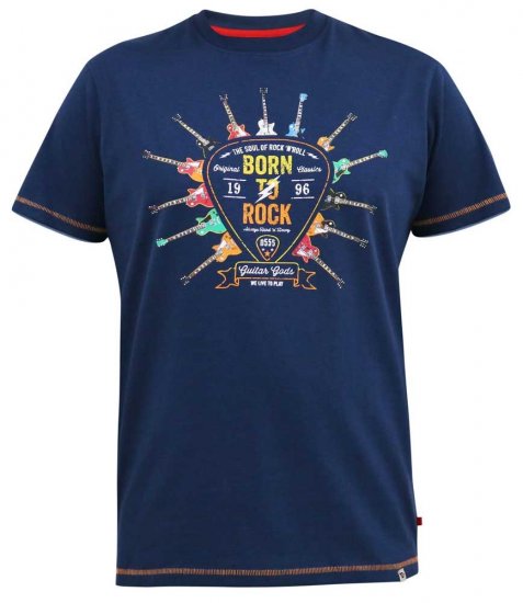 D555 COLIN Born To Rock Printed Crew Neck T-Shirt French Navy - Kratke Majice - Moške kratke majice za močnejše postave