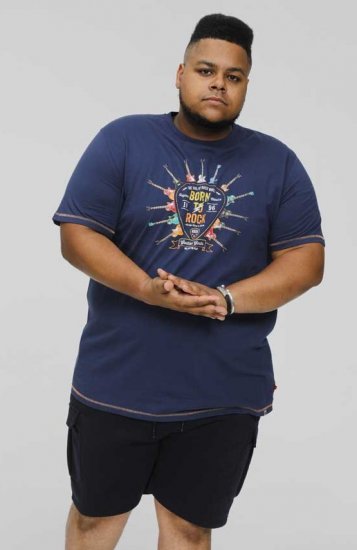 D555 COLIN Born To Rock Printed Crew Neck T-Shirt French Navy - Kratke Majice - Moške kratke majice za močnejše postave