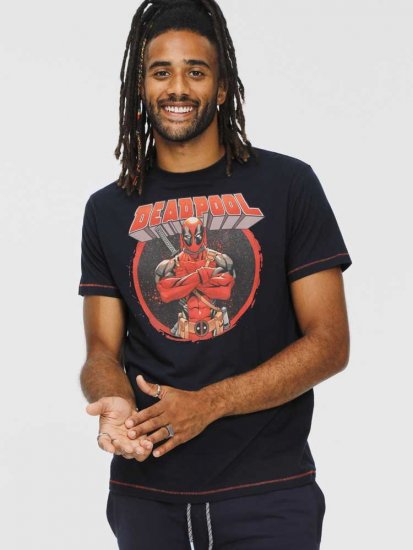D555 WADE Official Deadpool Printed T-Shirt Dark Navy - Kratke Majice - Moške kratke majice za močnejše postave
