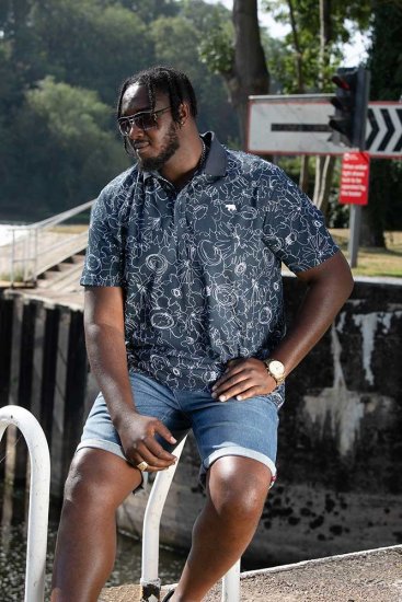 D555 ROLAND Printed Polo Shirt Navy - Polo majice - Moške Polo Majice za Močnejše Postave