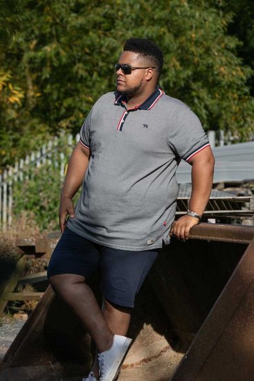 D555 BAYTON 2 Fine Stripe Jersey Polo Grey - Polo majice - Moške Polo Majice za Močnejše Postave