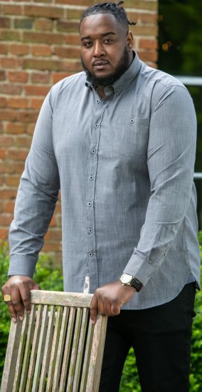 D555 RADCLIFFE Cross Hatch Soft Touch Slub Long Sleeve Shirt With Chest Patch Pocket Charcoal - Srajce - Moške srajce za Močnejše Postave