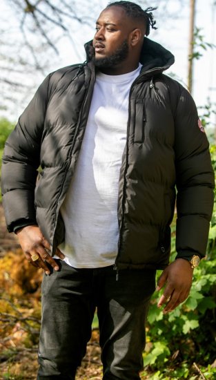 D555 DOMENIC Quilted Puffer Jacket With Half Micro Fleece Lining And Hood Black - Jakne - Moške bunde za Močnejše Postave