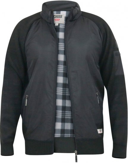 D555 MARSDEN Hybrid Knitted Jacket With Bonded Fleece Lining Black - Jakne - Moške bunde za Močnejše Postave