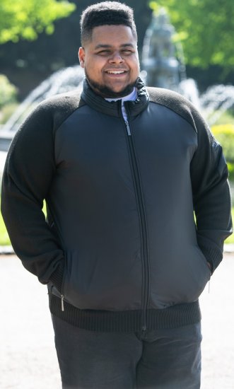 D555 MARSDEN Hybrid Knitted Jacket With Bonded Fleece Lining Black - Jakne - Moške bunde za Močnejše Postave