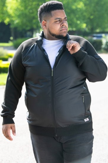 D555 MARSDEN Hybrid Knitted Jacket With Bonded Fleece Lining Black - Jakne - Moške bunde za Močnejše Postave