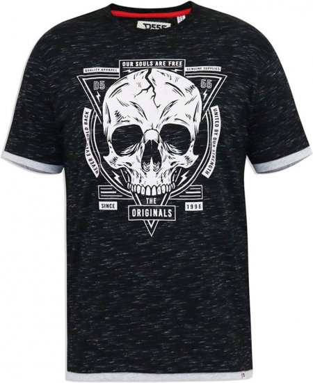D555 DARREN Skull Printed T-Shirt With Double Layer On Hem & Cuff Black Reno - Kratke Majice - Moške kratke majice za močnejše postave