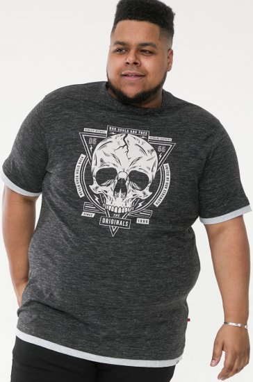 D555 DARREN Skull Printed T-Shirt With Double Layer On Hem & Cuff Black Reno - Kratke Majice - Moške kratke majice za močnejše postave