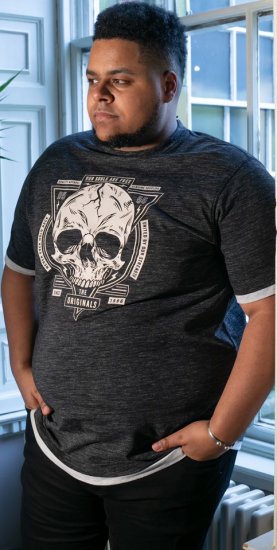 D555 DARREN Skull Printed T-Shirt With Double Layer On Hem & Cuff Black Reno - Kratke Majice - Moške kratke majice za močnejše postave