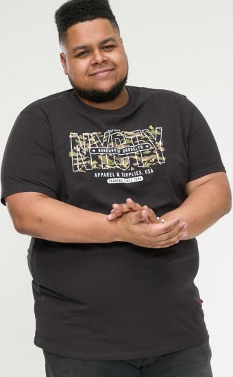 D555 EDWALTON NYCTY Camo Printed Crew Neck T-Shirt Washed Black - Kratke Majice - Moške kratke majice za močnejše postave