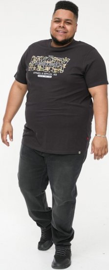 D555 EDWALTON NYCTY Camo Printed Crew Neck T-Shirt Washed Black - Kratke Majice - Moške kratke majice za močnejše postave