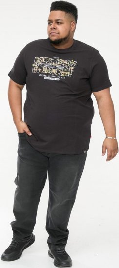 D555 EDWALTON NYCTY Camo Printed Crew Neck T-Shirt Washed Black - Kratke Majice - Moške kratke majice za močnejše postave