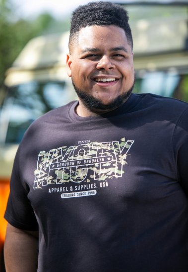 D555 EDWALTON NYCTY Camo Printed Crew Neck T-Shirt Washed Black - Kratke Majice - Moške kratke majice za močnejše postave