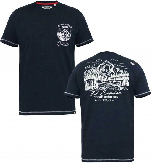 D555 GRAHAM YOSEMITE Chest And Back Printed Crew Neck T-Shirt Navy - Kratke Majice - Moške kratke majice za močnejše postave
