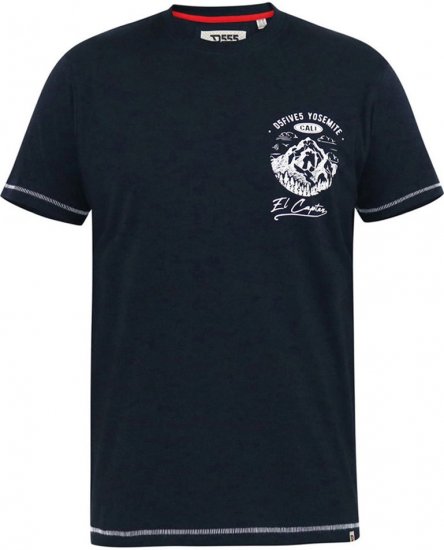 D555 GRAHAM YOSEMITE Chest And Back Printed Crew Neck T-Shirt Navy - Kratke Majice - Moške kratke majice za močnejše postave
