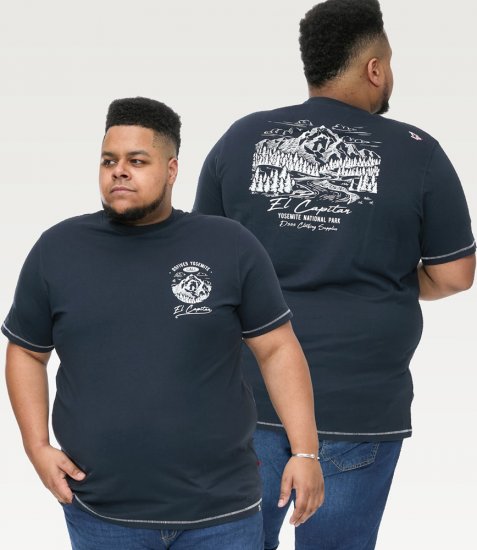 D555 GRAHAM YOSEMITE Chest And Back Printed Crew Neck T-Shirt Navy - Kratke Majice - Moške kratke majice za močnejše postave