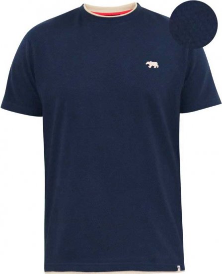 D555 SANDFORD Double Layer On Neck Ribs And Hem Waffle Textured T-Shirt Navy - Kratke Majice - Moške kratke majice za močnejše postave