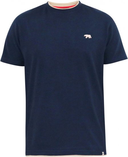 D555 SANDFORD Double Layer On Neck Ribs And Hem Waffle Textured T-Shirt Navy - Kratke Majice - Moške kratke majice za močnejše postave