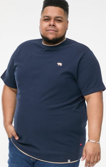 D555 SANDFORD Double Layer On Neck Ribs And Hem Waffle Textured T-Shirt Navy - Kratke Majice - Moške kratke majice za močnejše postave