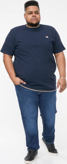 D555 SANDFORD Double Layer On Neck Ribs And Hem Waffle Textured T-Shirt Navy - Kratke Majice - Moške kratke majice za močnejše postave