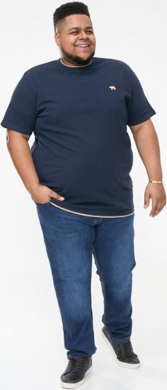 D555 SANDFORD Double Layer On Neck Ribs And Hem Waffle Textured T-Shirt Navy - Kratke Majice - Moške kratke majice za močnejše postave