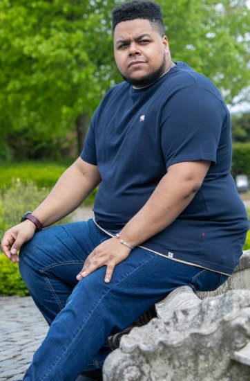D555 SANDFORD Double Layer On Neck Ribs And Hem Waffle Textured T-Shirt Navy - Kratke Majice - Moške kratke majice za močnejše postave