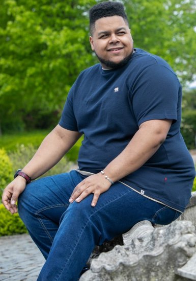 D555 SANDFORD Double Layer On Neck Ribs And Hem Waffle Textured T-Shirt Navy - Kratke Majice - Moške kratke majice za močnejše postave