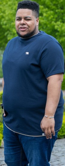 D555 SANDFORD Double Layer On Neck Ribs And Hem Waffle Textured T-Shirt Navy - Kratke Majice - Moške kratke majice za močnejše postave