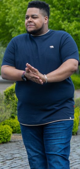 D555 SANDFORD Double Layer On Neck Ribs And Hem Waffle Textured T-Shirt Navy - Kratke Majice - Moške kratke majice za močnejše postave