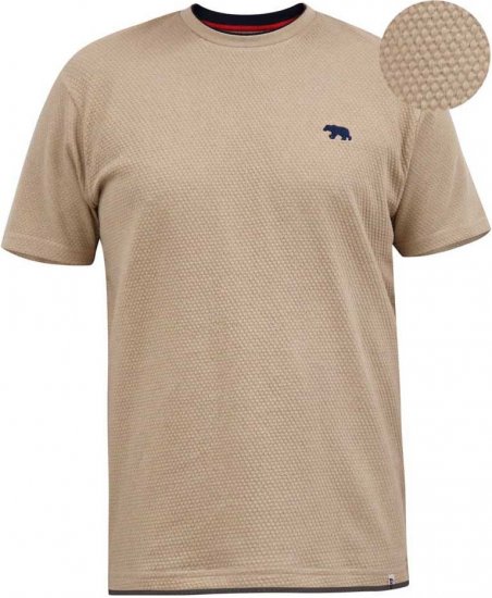 D555 SANDFORD Double Layer On Neck Ribs And Hem Waffle Textured T-Shirt Beige - Kratke Majice - Moške kratke majice za močnejše postave