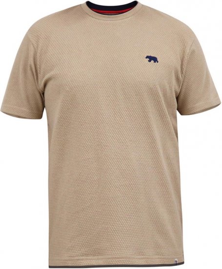 D555 SANDFORD Double Layer On Neck Ribs And Hem Waffle Textured T-Shirt Beige - Kratke Majice - Moške kratke majice za močnejše postave