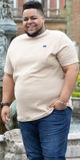 D555 SANDFORD Double Layer On Neck Ribs And Hem Waffle Textured T-Shirt Beige - Kratke Majice - Moške kratke majice za močnejše postave