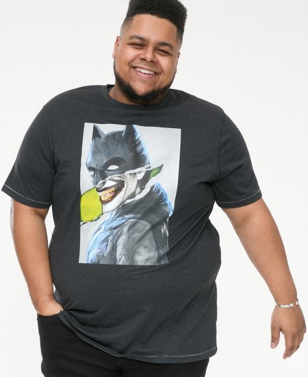 D555 MARTIN Official Batman Printed T-Shirt Washed Black - Kratke Majice - Moške kratke majice za močnejše postave