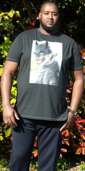 D555 MARTIN Official Batman Printed T-Shirt Washed Black - Kratke Majice - Moške kratke majice za močnejše postave