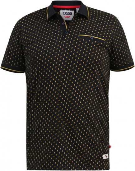 D555 RAUL AOP Jersey Polo With Jacquard Collar, Ribs And Chest Pocket Black - Polo majice - Moške Polo Majice za Močnejše Postave