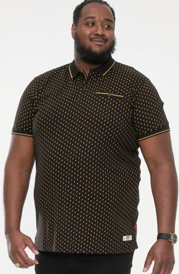 D555 RAUL AOP Jersey Polo With Jacquard Collar, Ribs And Chest Pocket Black - Polo majice - Moške Polo Majice za Močnejše Postave