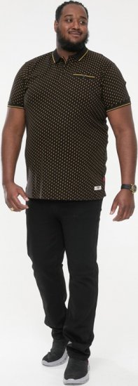 D555 RAUL AOP Jersey Polo With Jacquard Collar, Ribs And Chest Pocket Black - Polo majice - Moške Polo Majice za Močnejše Postave