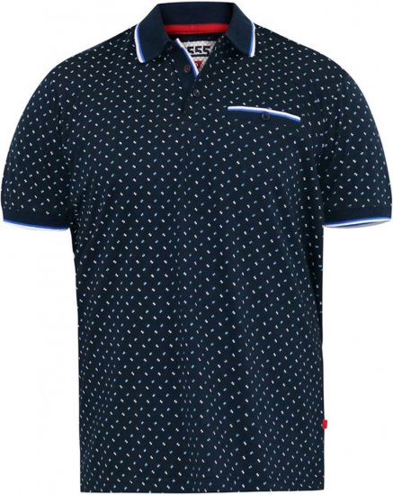 D555 OAKLEY AOP Jersey Polo With Jacquard Collar, Ribs And Chest Pocket Navy - Polo majice - Moške Polo Majice za Močnejše Postave